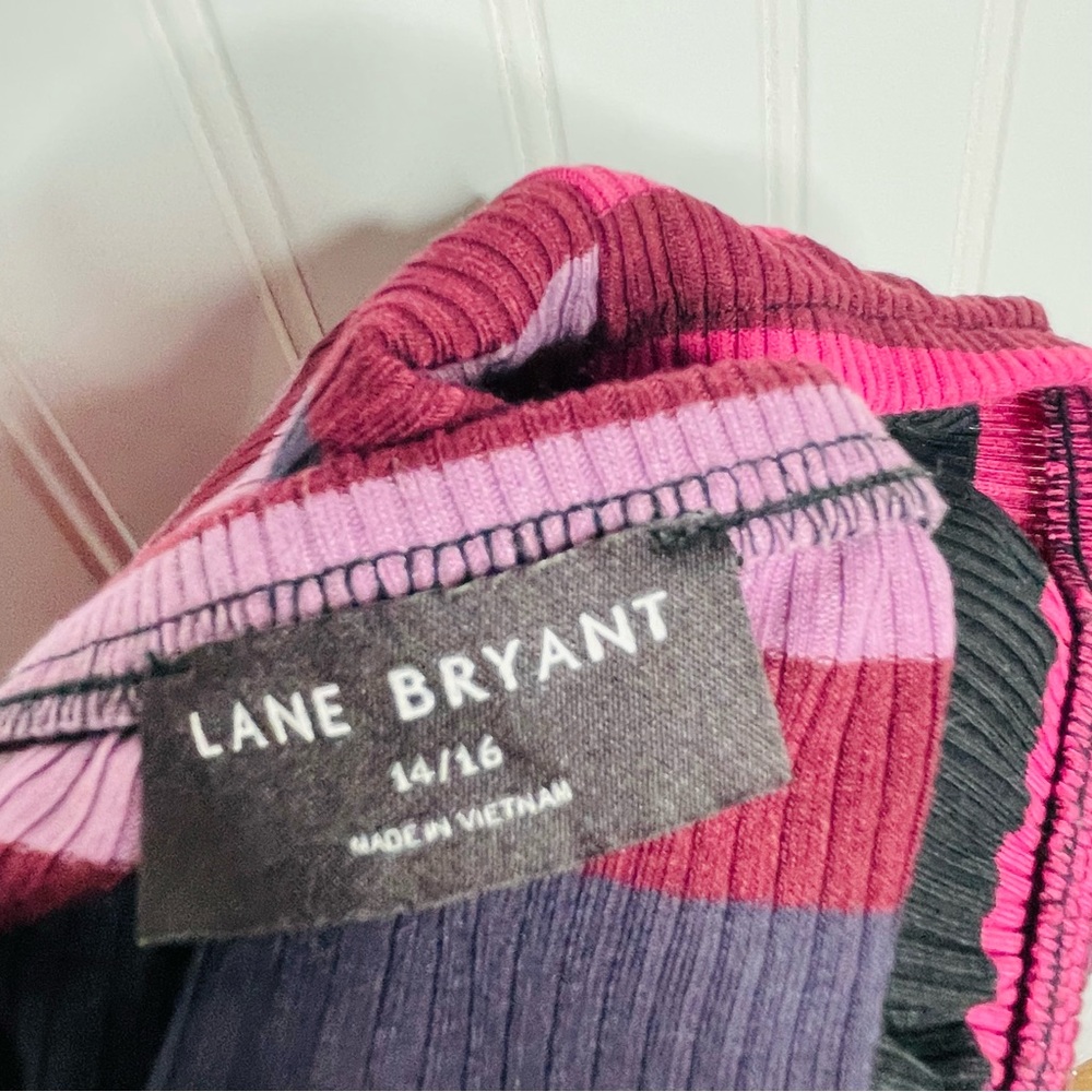 Lane Bryant Off-Shoulder Striped Bodycon Dress in Pink, Black and Burgundy - Picture 5 of 6